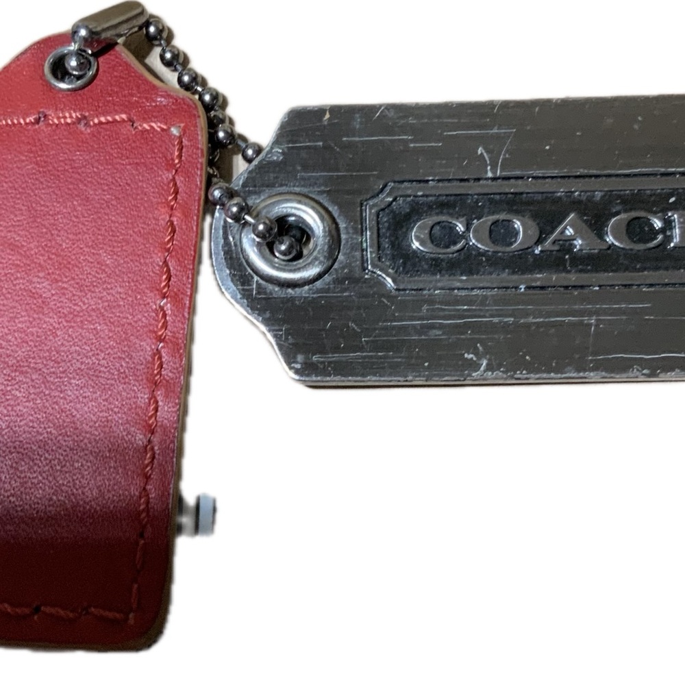 COACH 2 SILVER TONE NICKEL FOB BAG CHARM KEYCHAIN 2 HANG TAGS and RED LEATHER Ta - Picture 4 of 8